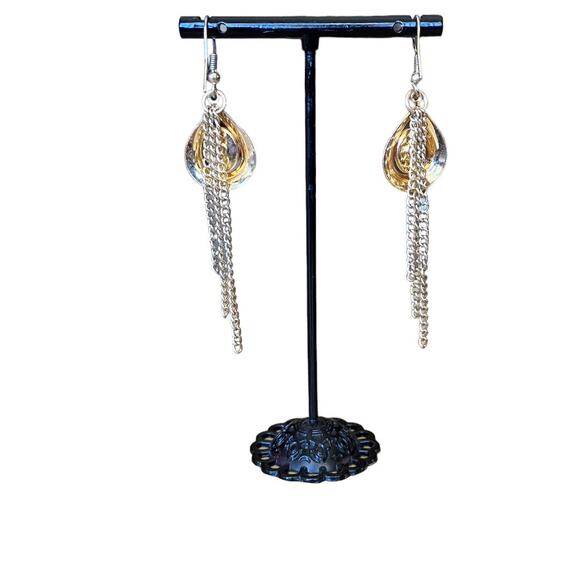 Vintage Dangle Earring Faux White Opal Gold Fringe - Picture 5 of 8